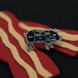 Silver Pig Butcher Cuts Enamel Pin with Felt Bacon