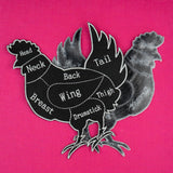 Large Black and Gray Chicken Butcher Cuts Diagram Embroidered Iron-on Patch