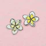White and Yellow Plumeria Tropical Hawaiian Lei Flower Embroidered Iron-on Patch