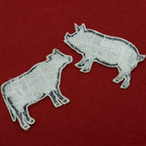 Cow and Pig Butcher Cuts Diagram Set Embroidered Iron-on (Two Patches)