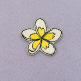White and Yellow Plumeria Tropical Hawaiian Lei Flower Embroidered Iron-on Patch