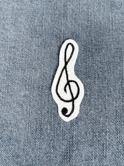 Handmade Chainstitch Embroidery Treble Clef Music Iron-On Patch 3"