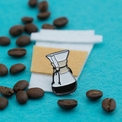 Pour Over Glass Coffee Maker Enamel Pin with Felt and coffee beans
