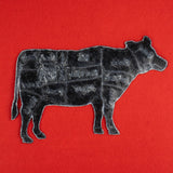 Large Black and Gray Cow Butcher Cuts Diagram Embroidered Iron-on Patch