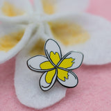 White and Yellow Plumeria Tropical Hawaiian Lei Flower Hard Enamel Pin