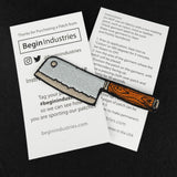 butcher's cleaver patch on 2 iron-on instructions cards