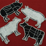Cow and Pig Butcher Cuts Diagram Set Embroidered Iron-on (Two Patches)